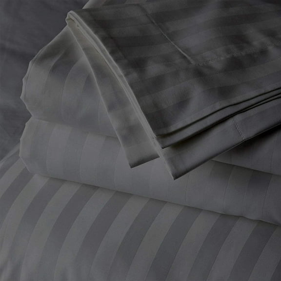 King Size 4Pcs Sheet Set - Dark Grey Stripe Sateen Weave for Soft & Silky 100% Egyptian Cotton 800 Thread Count 18" Inch Deep Pocket Bed Sheets