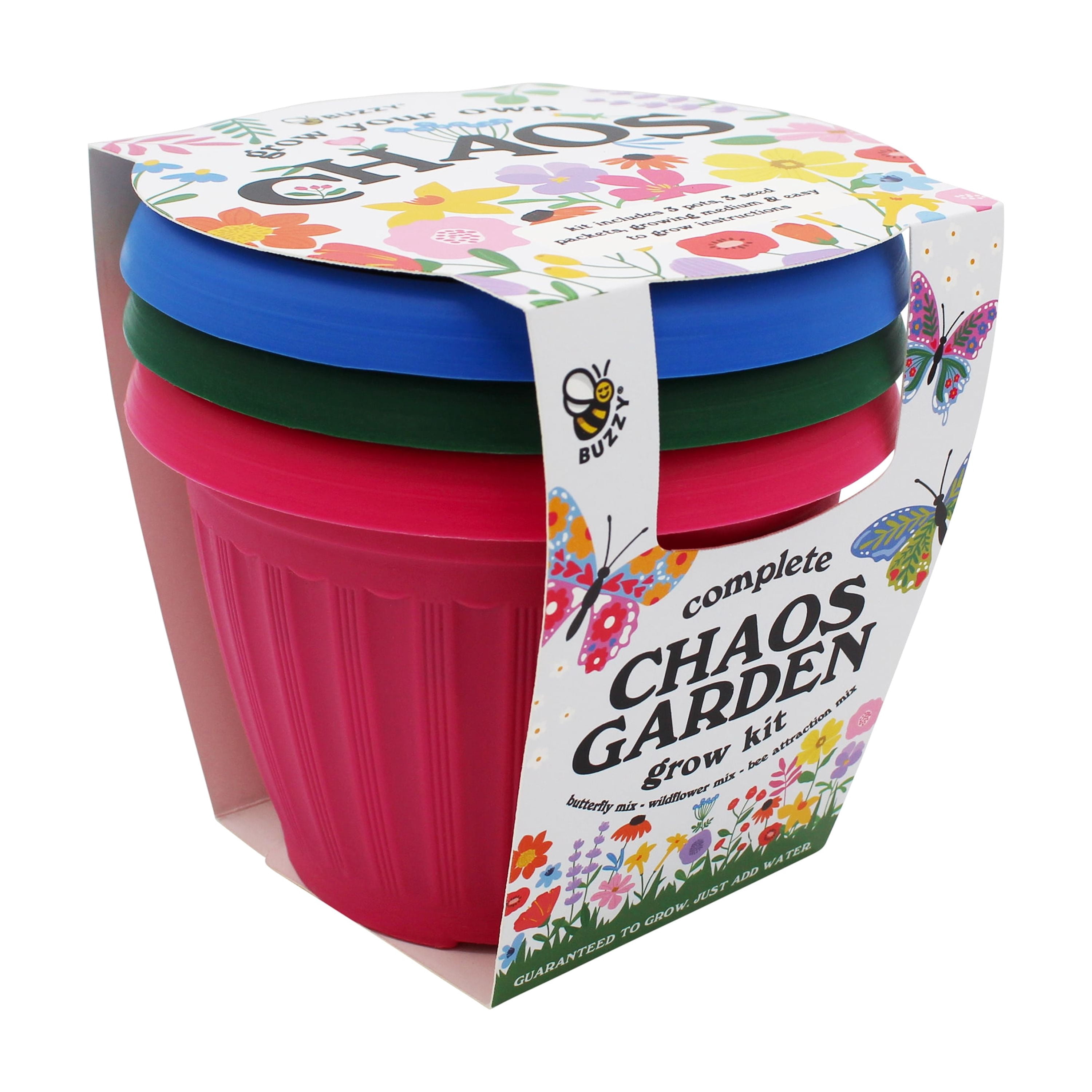 Chaos Garden 3-Pack Flower Grow Kit with Wildflower Seeds & Pots