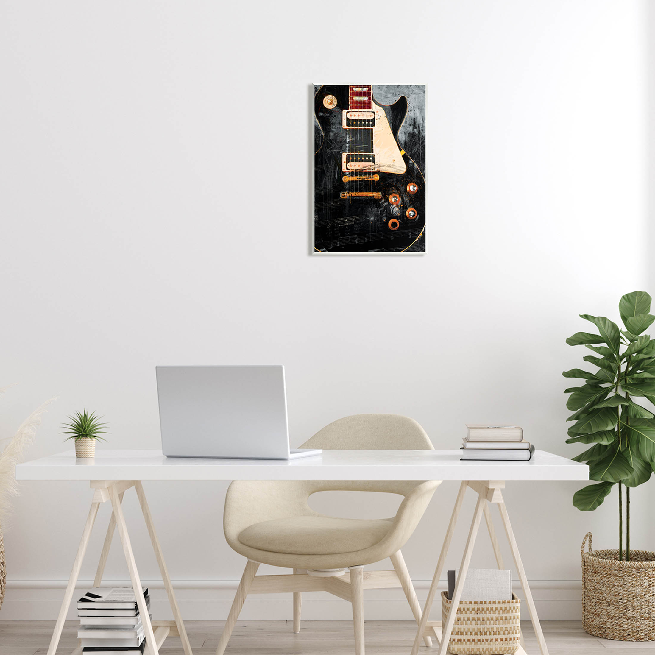 Vintage Electric Guitar Music Notes Vintage Graphic Art Unframed Art Print Wall Art