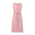 thumbnail image 6 of Summer Saving Wycnly Womens Dresses Casual Elastic Waist Tie Side Slit Button Down Tank Shirt Knee-Length Dresses Summer Solid V-Neck Sleeveless Formal Midi Dress Pink l, 6 of 7
