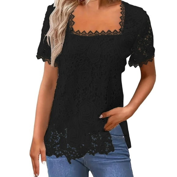 TSADFHJI White Tank Tops Women High Neck Summer Vest Loose Pleated Square Neck Short Sleeve Top Curved Hem Loose Large Size Women's Top L Black