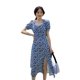 thumbnail image 4 of Vestido de mujer Vestido largo informal de gasa sedosa con abertura sexy con estampado floral, XL kenally AP001314-03B, 4 of 7