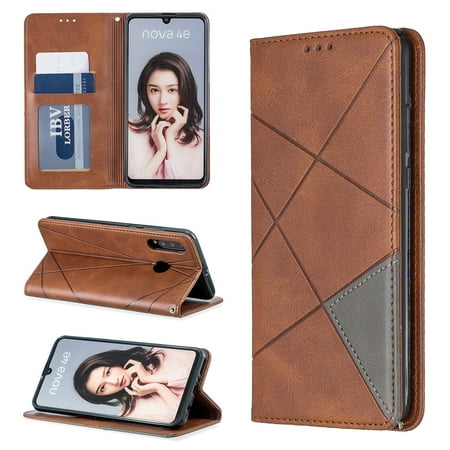 Rhombus Texture Horizontal Flip Magnetic Leather Case with Holder & Card Slots For Huawei P30 lite