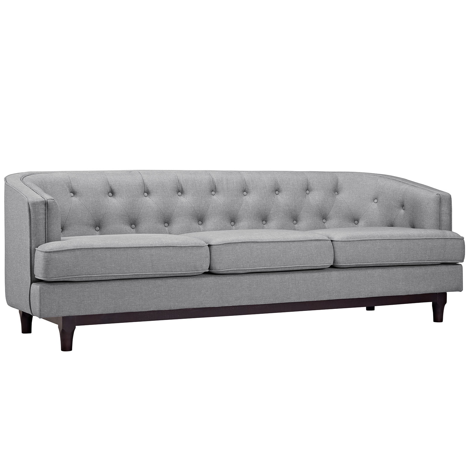 Gray Tufted Fabric Sofa with Walnut Wood Legs