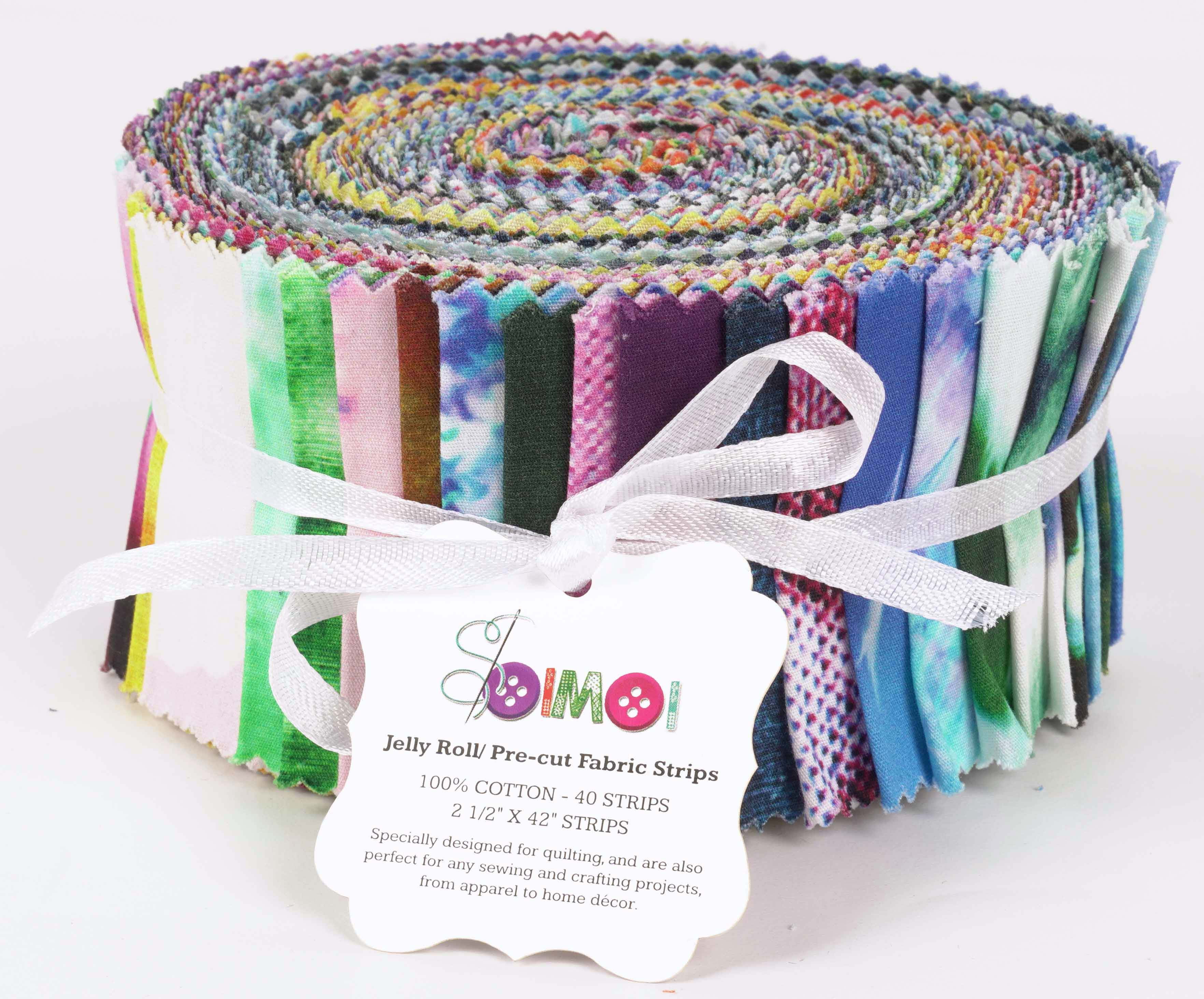 Soimoi 40Pcs Tie Dye Print Cotton Precut Fabrics For Quilting Craft Strips 2.5x42inches Jelly Roll - Multicolor
