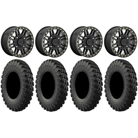 KMC Cage Beadlock 15 Wheels Black 28 MotoRally Tires Kawasaki Teryx Mule
