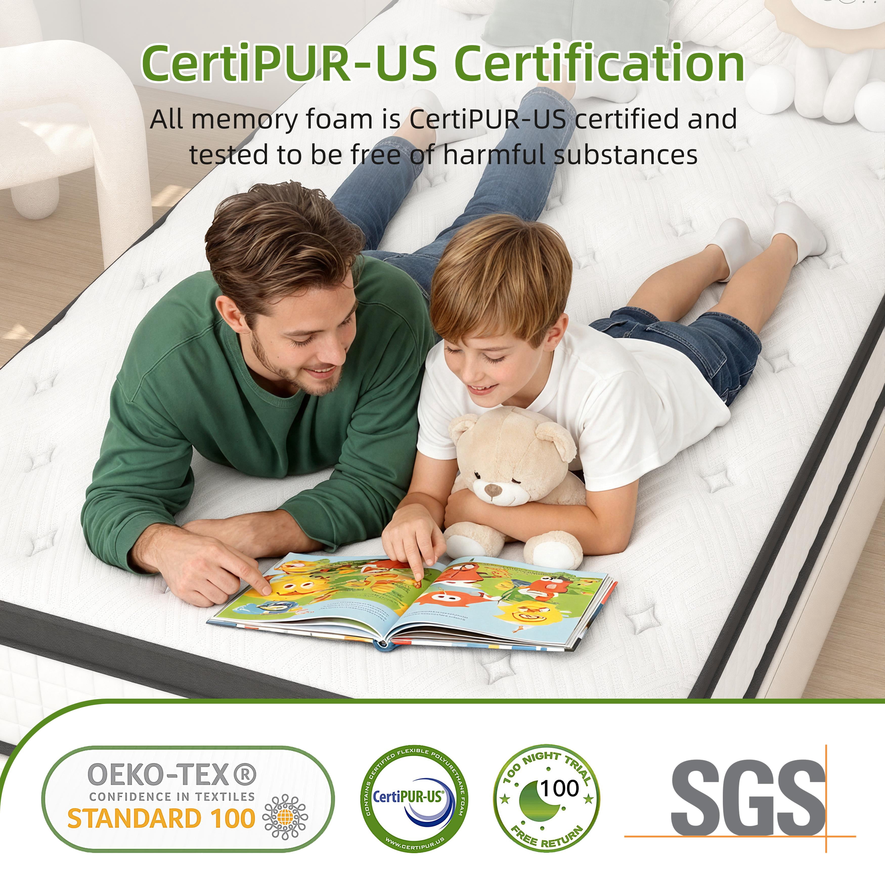 Twin Mattress, Paproos 12 inch Hybird Gel Memory Foam Mattress in a Box, Wrapped Pocket Hybird Spring Mattress, Twin Size Mattress, Medium Firm, Edge Support, Pressure Relief, CertiPUR-US, White