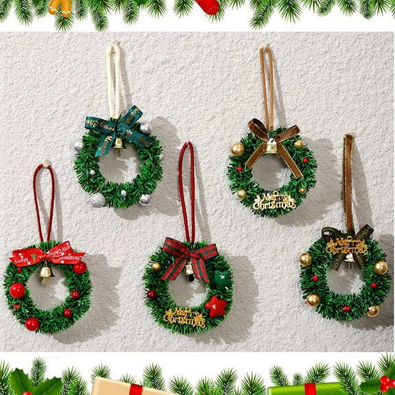 Yhmxh Mini Christmas Wreath, 3.14" Dollhouse Hanging Miniature Xmas Wreaths with Berry Bell Merry Christmas Ornaments for Dollhouse Christmas Tree Decoration, Doll House Xmas Wreath for Door Windows
