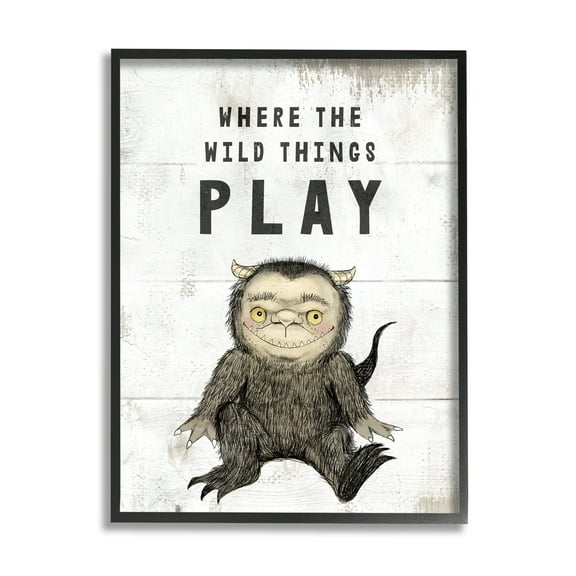 Stupell Industries Where Wild Things Play Rustic Mythical Forest Monster Literature & Film Painting Black Framed Art Print Wall Art, 11 x 14