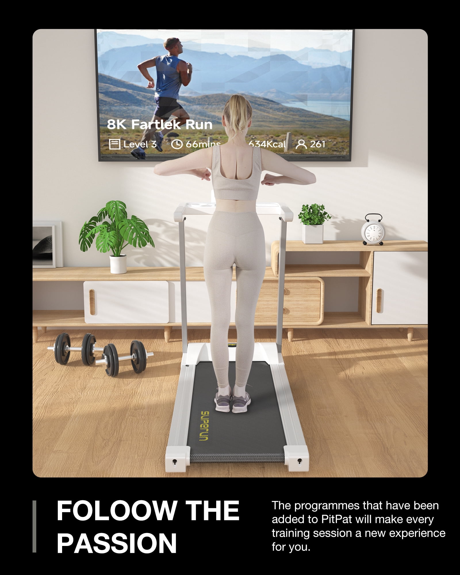 SSPHPPLIE 3HP Folding Treadmill for Home, APP Control , 300LB Walking Pad Running Data Analysis（Gary-Pink）