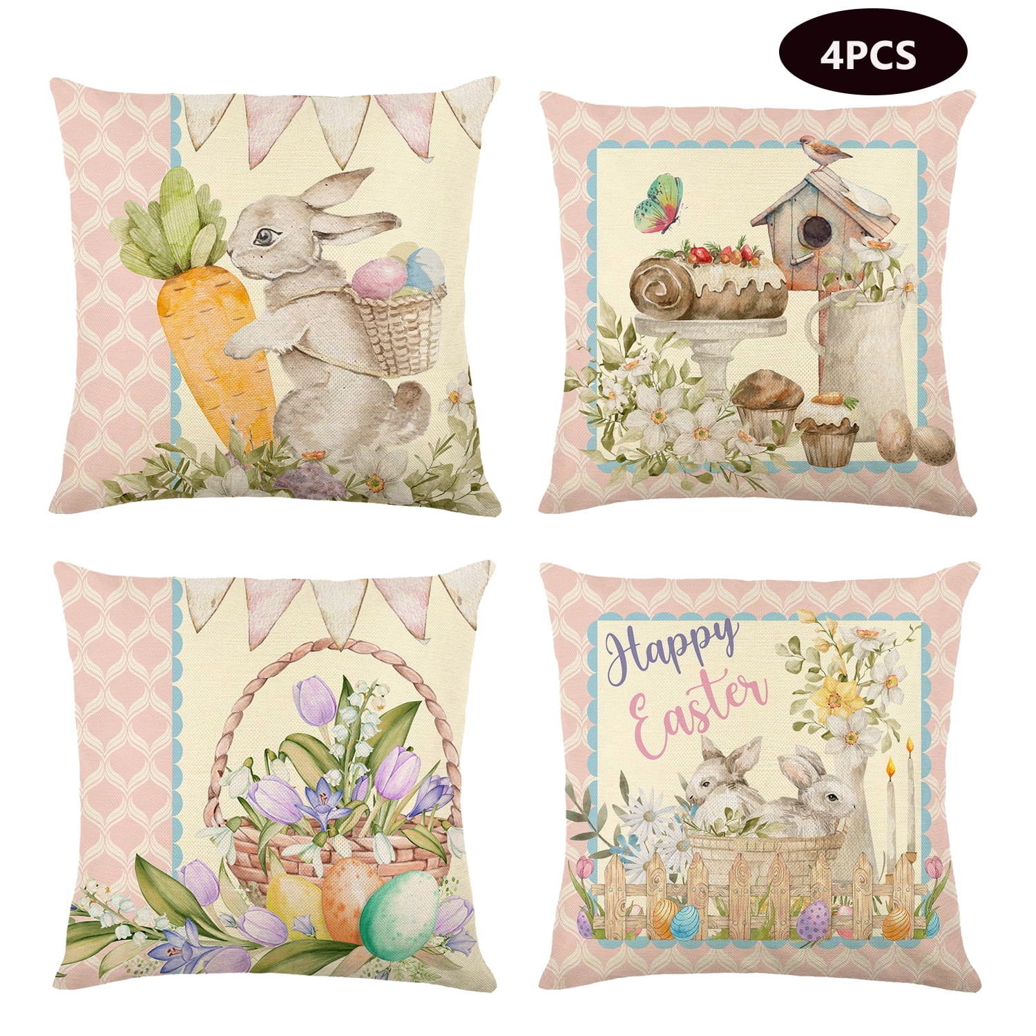4Pcs Easter Pillow Covers,Rabbit Egg Print Pillowcase,Home Sofa Cushion