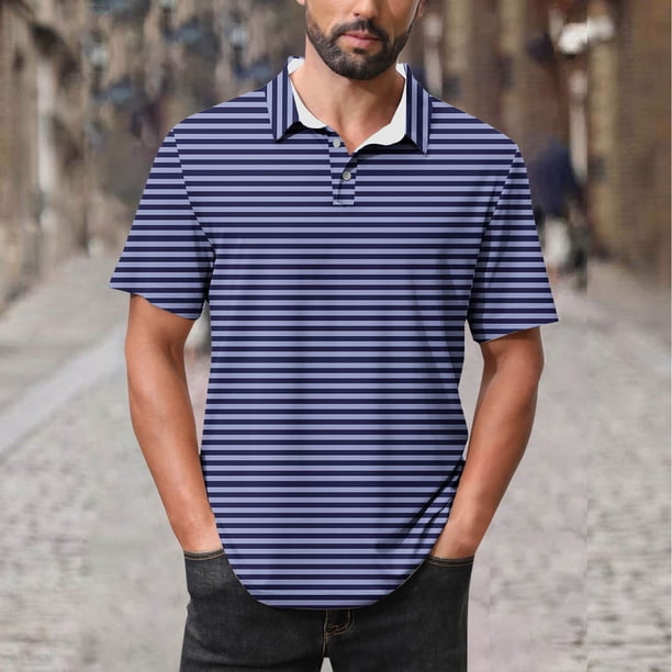 Blusa y camisa de manga corta con cuello vuelto para hombre, blusa de manga larga con solapa y botones estampados, blusa de poliéster para hombre