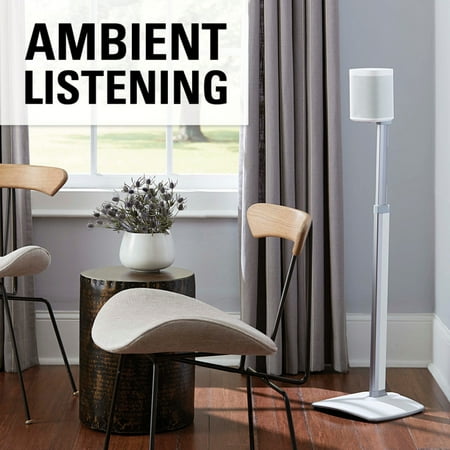 Sanus - 30" to 42" Adjustable Height Speaker Stand for Sonos One, Sonos One SL, PLAY:1 and PLAY:3 Speakers - White