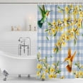 thumbnail image 2 of Forsythia Flowers Shower Curtain Set - Standard 72" x 72" Washable Bathtub Curtain with 12 Hooks, Spring Yellow Floral Hummingbird Blue Plaid Waterproof Fabric Shower Curtains for Bathroom/Bathtub, 2 of 6