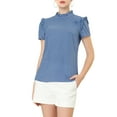 thumbnail image 6 of INSPIRE CHIC Women's Ruffle Polkd Dots Round Neck Casual Short Sleeve Blouse Tops S Blue, 6 of 9