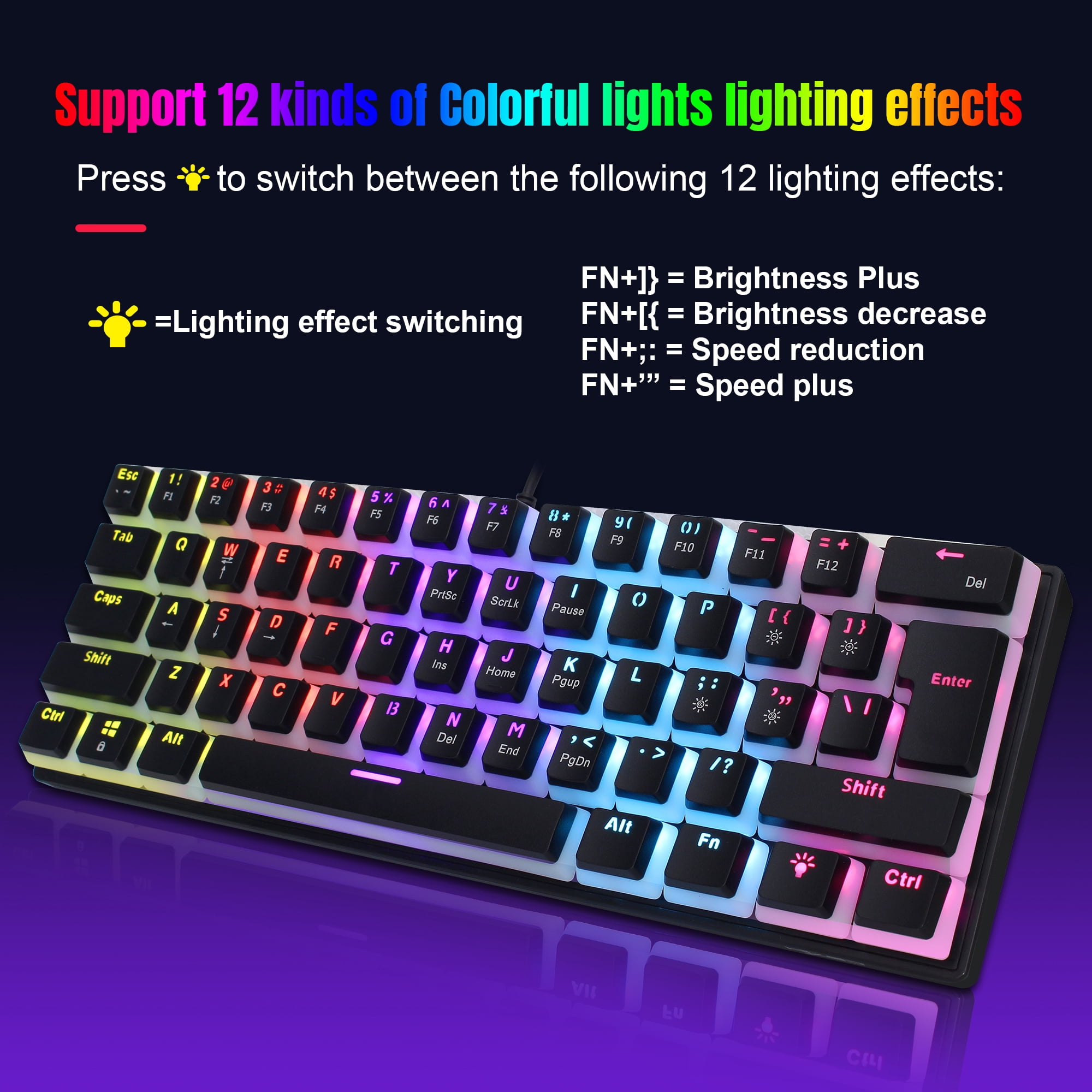 60% Wired Mechanical Gaming Keyboard,RGB Backlit Mini Keyboard with Blue Switch Keys,Waterproof Small Ultra-Compact 61 Keys Keyboard for PC/Mac Gamer,Typist,Travel