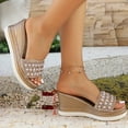 thumbnail image 5 of Rokment Bridal Sparkly Rhinestones Pearl Wedges Dress Sandals for Women Bride Wedding Fashion Bling Open Toe Platform Chunky High Heel Dressy Slip on Beach Summer Slides Gold Size 6, 5 of 8