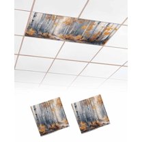 Fluorescent Light Covers for Ceiling Lights 2 Pack, Orange Navy Blue Magnetic Ceiling Light Covers 2x4ft for Classroom Office School, Modern Oil Painting Art Forest Overhead Drop Ceiling Light Shade