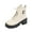 Beige, variant on Beige Women Front Lace Up Ankle Boots Round Toe Side Zipper Chunky Heel Mid Heel Solid Color Casual Winter Style