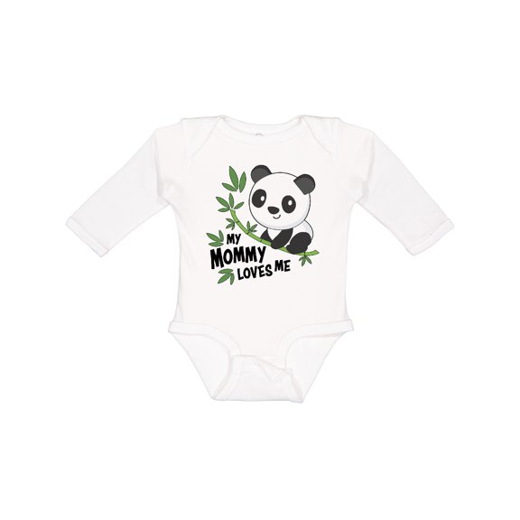 Inktastic My Mommy Loves Me- cute panda Boys or Girls Long Sleeve Baby Bodysuit