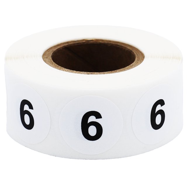 Circle Dot Number 6 Stickers | 0.75" Inch Round | 500 Pack
