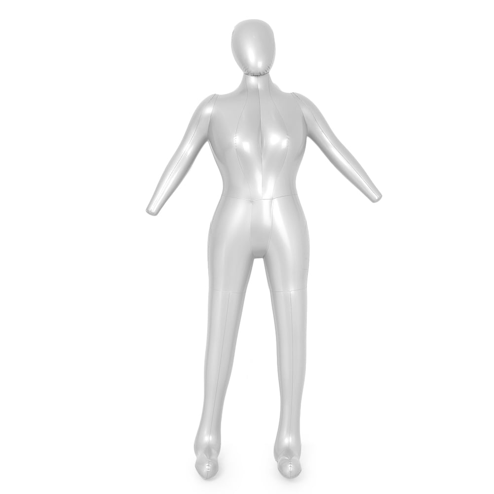 NS Female Women Inflatable Dummy Torso Body Mannequin Armless Model Display with Head, Silver