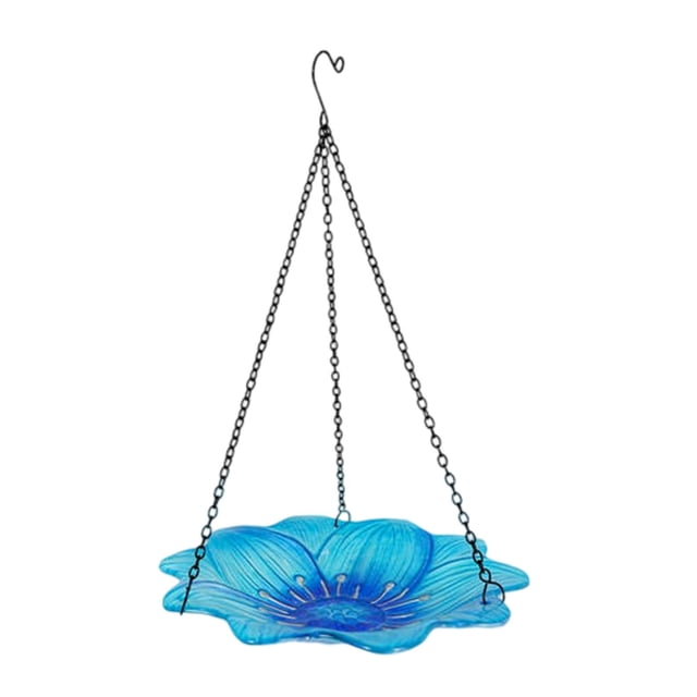 Fiudx Comedero para Pájaros, Elegante Diseño de Flores de Vidrio, Gancho de Hierro Duradero, Atrae Pájaros con Comida y Agua, Perfecto para Decoración de Jardín, Espacios Al Aire Libre, Un Complement
