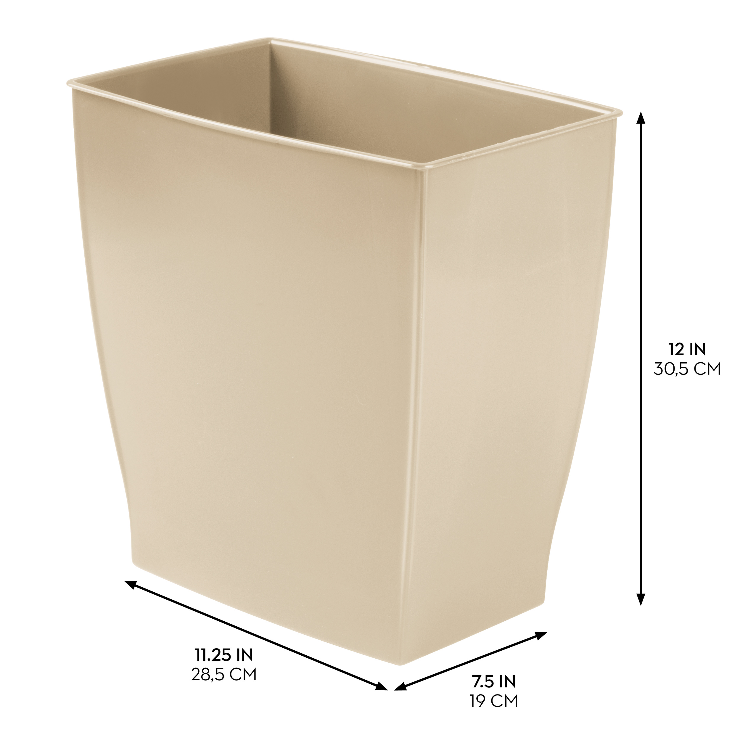 iDesign Plastic Bathroom Vanity Trash Can, 2.5 Gallon/9.5L. Modern Garbage Can for Bedroom, Office, 2-Pack, Brown