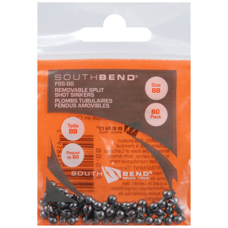 South Bend Removable Split Shot Sinker Fishing Weights Terminal Tackle,  Size BB, 60-pack 