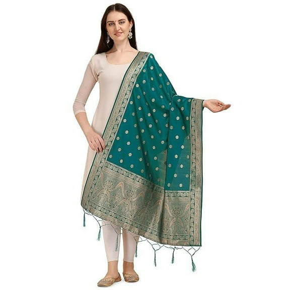 AlchemicLiving Rama Women's Woven Banarasi Silk Dupatta with Thread Work and Zari Motifs - Elegant Chunni for Women and Girls - Size: 1M x 2.5M