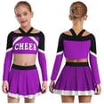 thumbnail image 5 of inlzdz Girls Cheerleading Uniform Cheer Leader Dance Crop Tops with Skirts Party Outfit 2-Piece Set Purple 8, 5 of 7