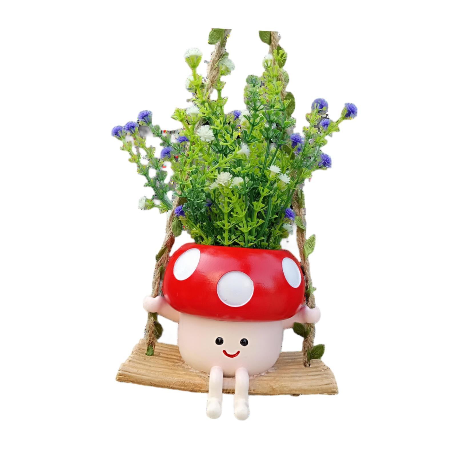 Fzaqwen Hanging Resin Flower Head Planter Smile Face Flower Pot for Desk Patio Home Red
