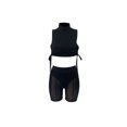 thumbnail image 3 of SAYOO - Conjunto de dos piezas para mujer, camisetas sin mangas de color sólido y pantalones cortos de malla transparente SAYOO  Moda, 3 of 5