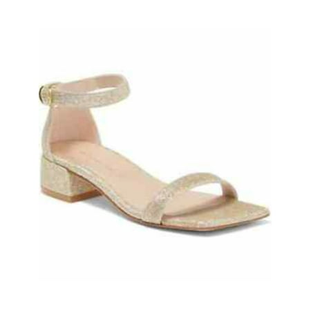 

STUART WEITZMAN Womens Gold Metallic Ankle Strap Nudistjune Open Toe Block Heel Buckle Leather Dress Sandals 7.5 M