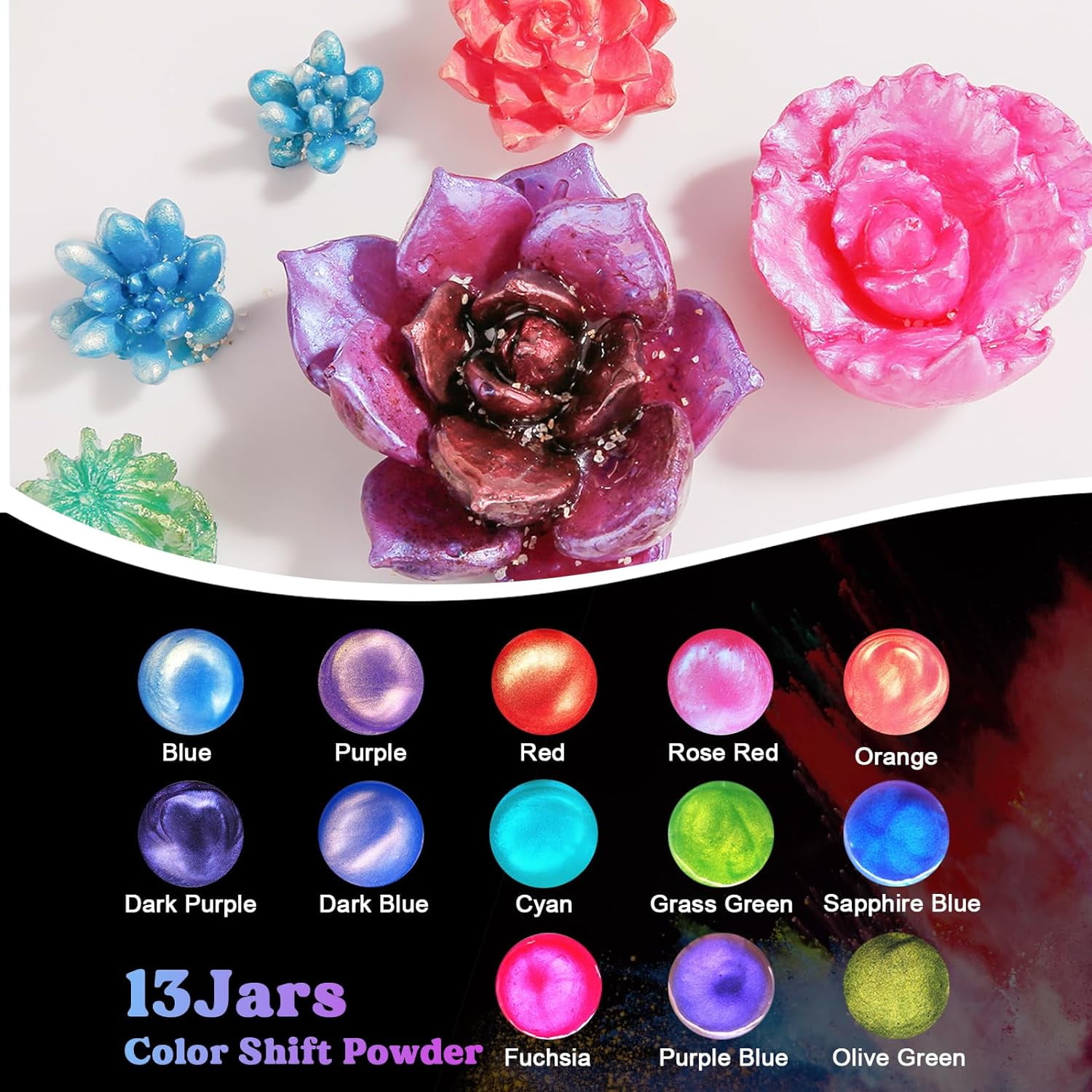 LET'S RESIN 60 Colors Mica Powder, Natural Pearlescent Pigment Powder for Epoxy Resin/UV Resin for Candle Making, Resin Dye, Painting, Art Crafts
