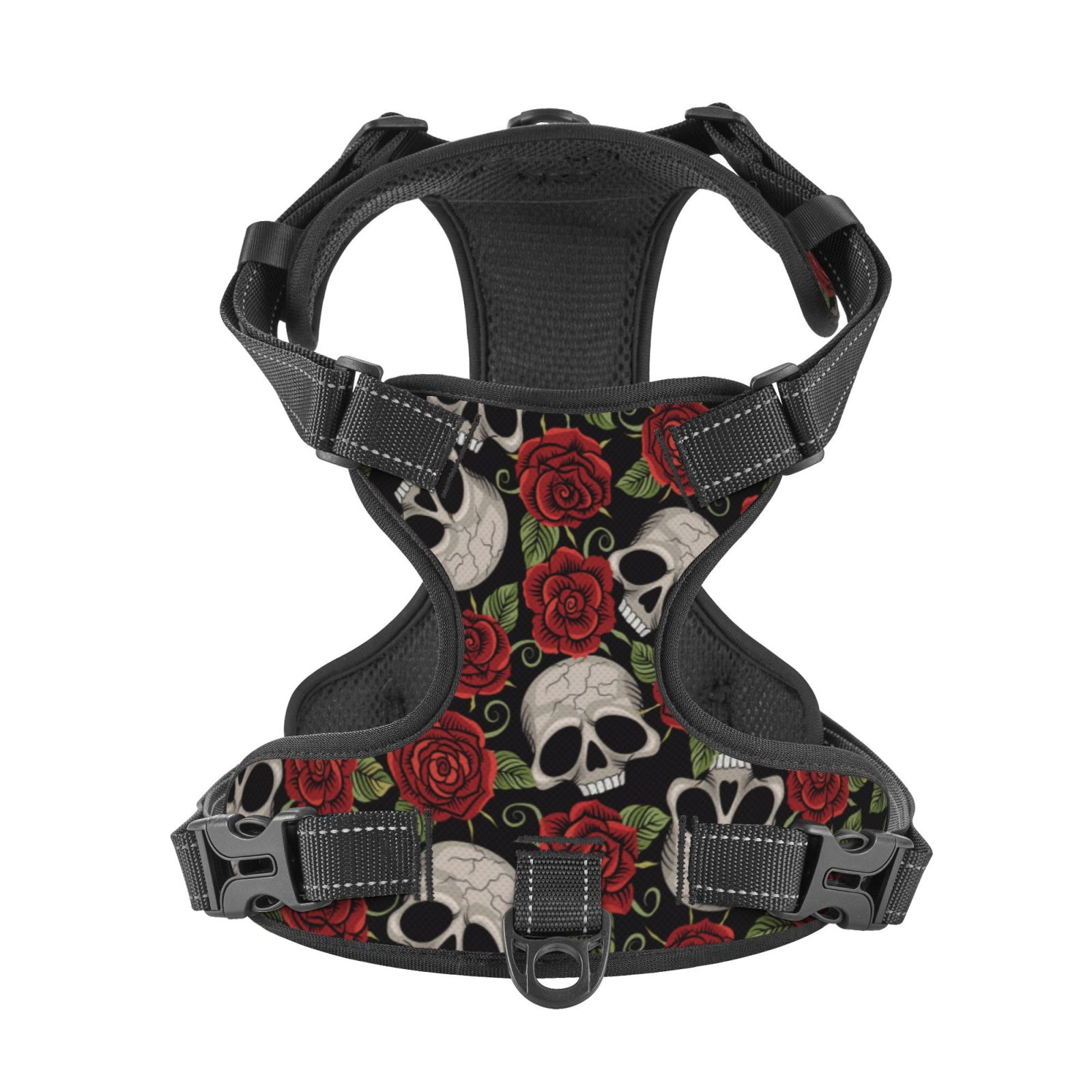 Kdxio Red Rose Skull Print No Pull Dog Harness Adjustable Reflective Oxford Easy Control Medium Large Dog Harness for Training and Everyday-Small