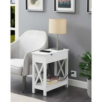 Oxford Flip Top End Table with Charging Station, White