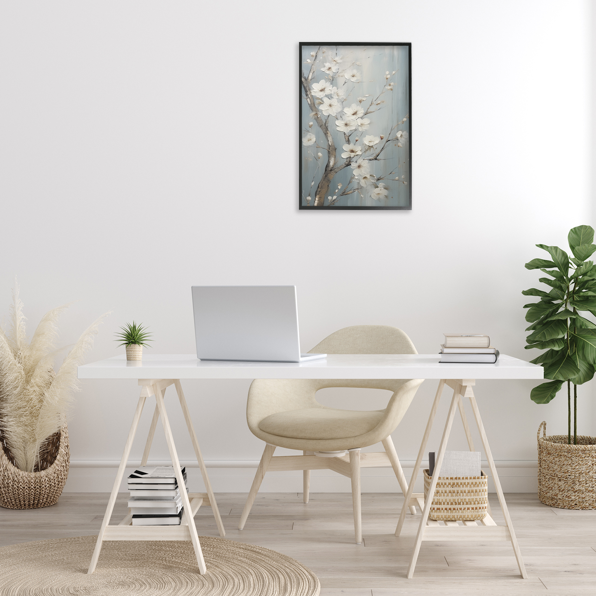 Stupell Industries White Cherry Blossoms Botanical & Floral Painting Black Framed Art Print Wall Art, 16 x 24