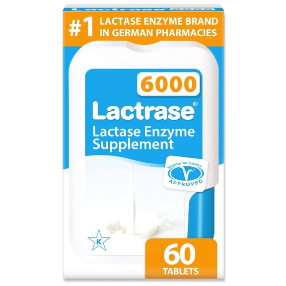 Lactrase Tablet Dispenser – #1 Lactase Brand in German Pharmacies – Strong 6,000 FCC Lactase Units – 60 Fast-Acting Pills for Lactose Intolerance – Enjoy Dairy Again