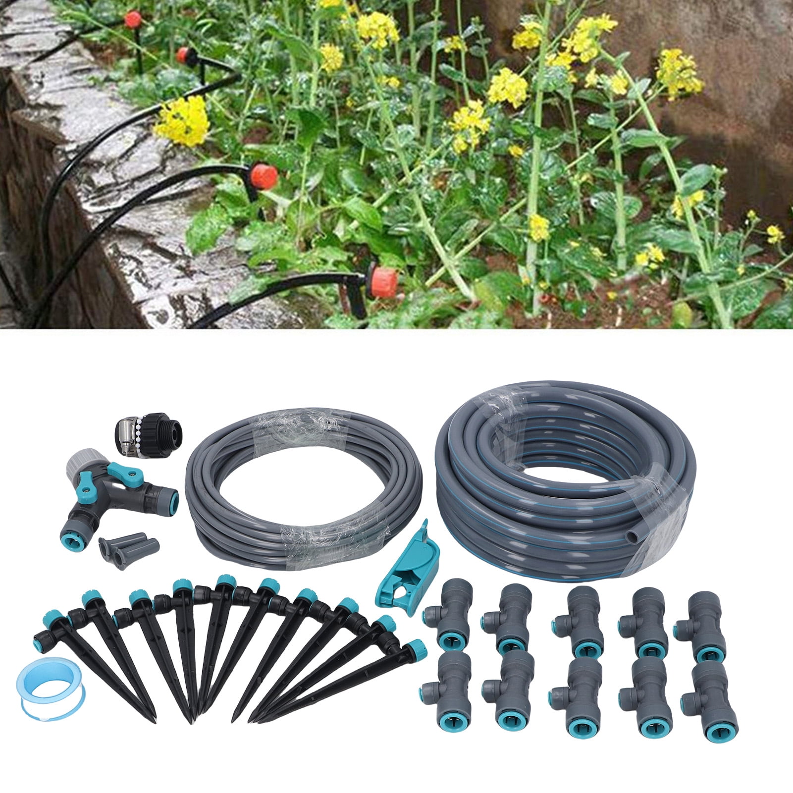 Riousery Drip Irrigation System 32.8FT 8 Holes Adjustable Precise Misting Sprinkler Kit for Garden Greenhouse Lawn (32.8 ft / 10 m)