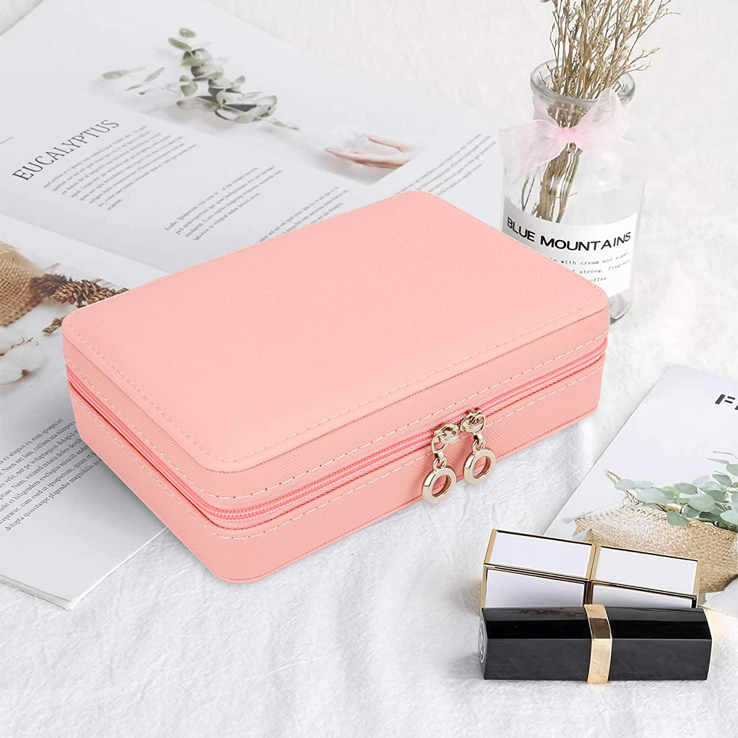  KOOAAICCHI Small Jewelry Box, Travel Jewelry Organizer,  Portable Jewelry boxes for Women Girls Gift, Double Layers PU Leather  Jewelry Holder for Rings, Earrings, Necklaces-Pink : Clothing, Shoes &  Jewelry