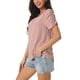 thumbnail image 4 of Edición INSPIRE CHIC Blusas de manga corta fruncidas para mujer, blusas elegantes y casuales con cuello redondo, camisetas de verano S color rosa polvo, 4 of 5