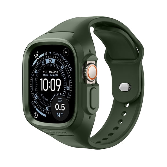 SURITCH Sport Band with Case for Apple Watch Ultra 3&2&1 49mm / iWatch Series 9/8/7/6/5/4/SE2/SE 45mm 44mm 41mm 40mm, Soft Silicone Shockproof Protective, Green