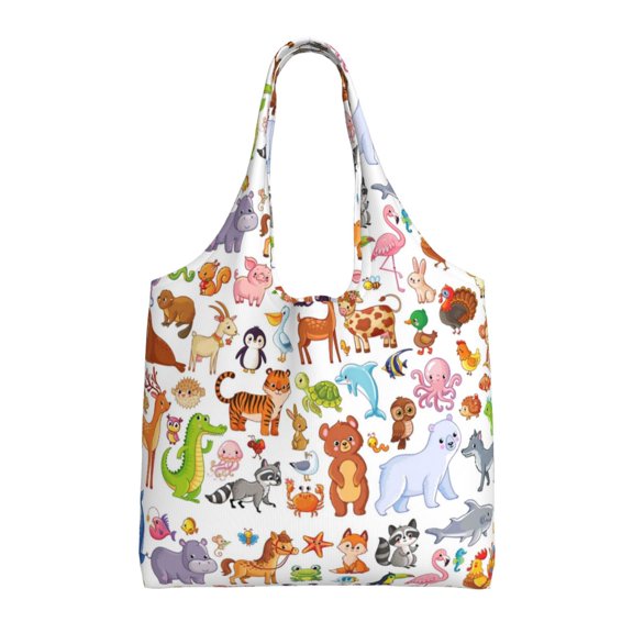 Vsdgher Animal Cartoon Style Print canvas Tote Bag, Lightweight Cloth Bags, Suitable for shopping, groceries, travel