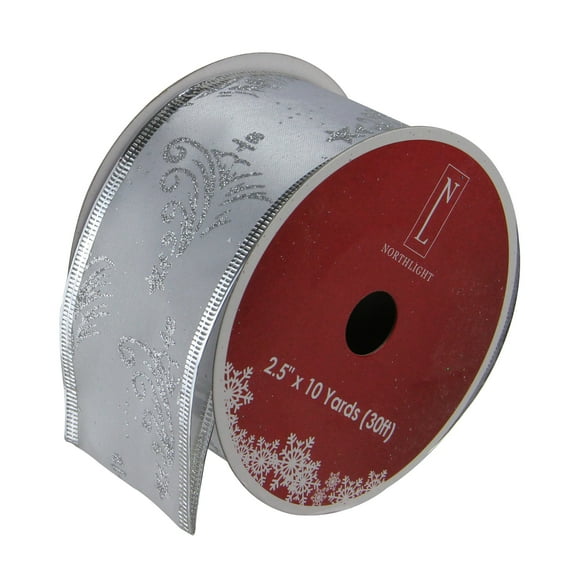 Northlight Pack of 12 Silver Glittering Trees Powder Blue Wired Christmas Craft Ribbon 2.5" x 120