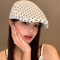 thumbnail image 2 of Slccxzc Vintage Polka Dot Flat Ivy Hat, Lightweight Summer Newsboy Baker Cap, 2 of 7