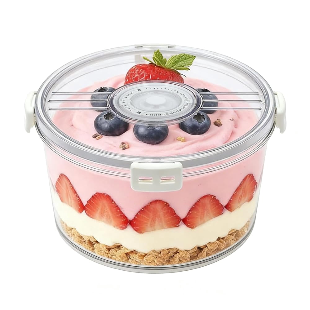 Brabtod 4.5L Large Airtight Salad Bowl Food Storage Container, Transparent Sealed Box with Date Dial & 4‑Side Locking Lids for Salad, Fruits, Snacks & Baked Goods