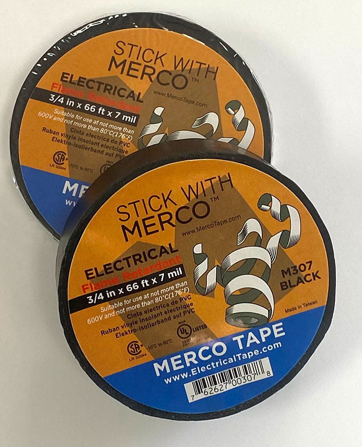 3 Rolls 3/4" X 66' x 7 m Merco Tape Flame Retardant Black Electrical Tape M333 