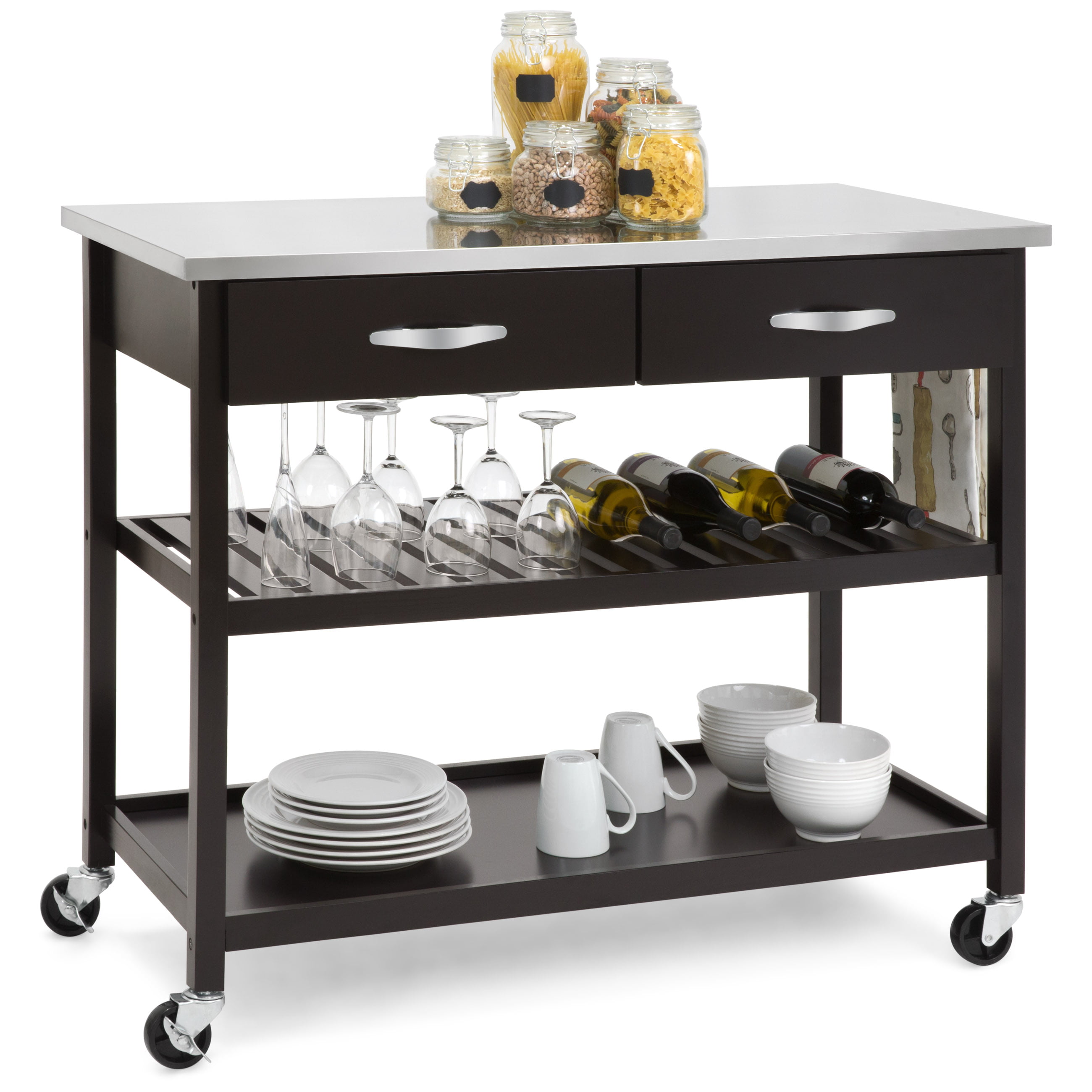 Best Choice Products Mobile Kitchen Island Utility Cart W Stainless Steel Countertop