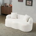 thumbnail image 2 of Newest White Curved Loveseat Sofa with Round Armrest, Compression Couch with 2 Pillows, Cream Couch for Small Space, Living Room, Bedroom, No Assembly, 2 of 8